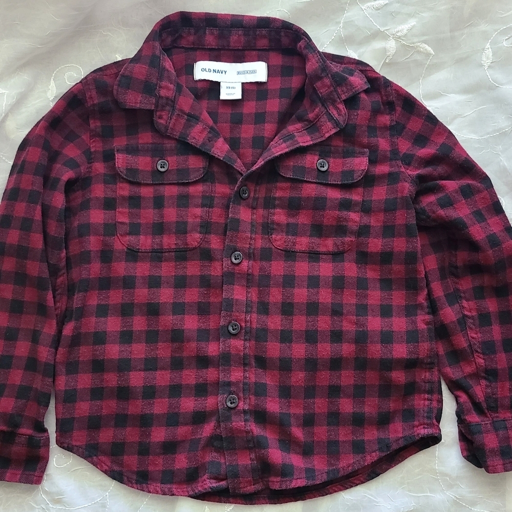 Old Navy Red and Black Button Down Shirt For Boys